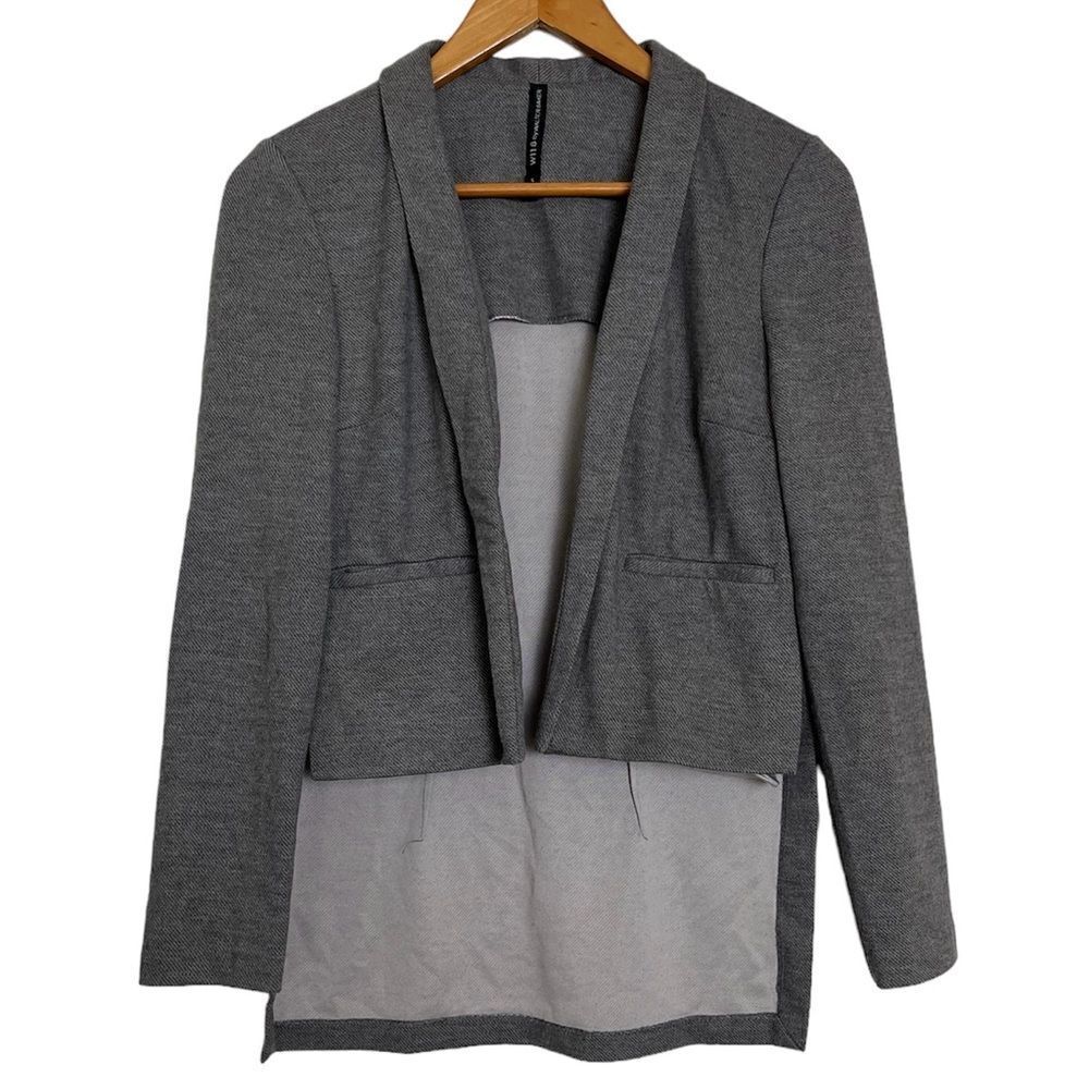 W118 by Walter Baker Jacket Open Front Blazer Collared High Low Hem Gray Small
